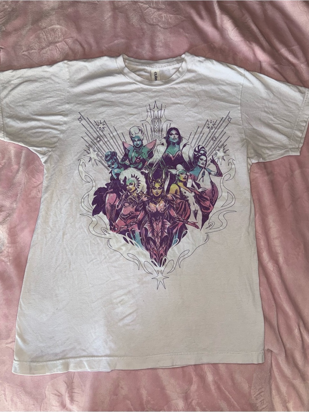 white rupaul drag race all stars live cotton shirt with stars size medium